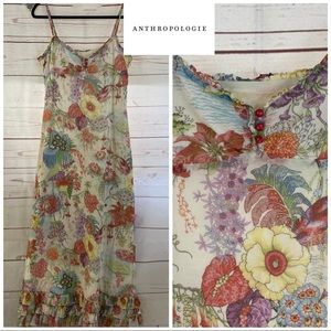 Anthropologie Deleta Floral Ruffle Boho Maxi Dress